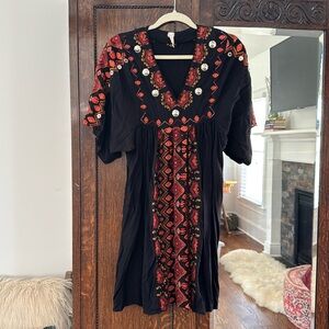 RAGA Orange and Black V-Neck Sundress with Flutter Sleeves